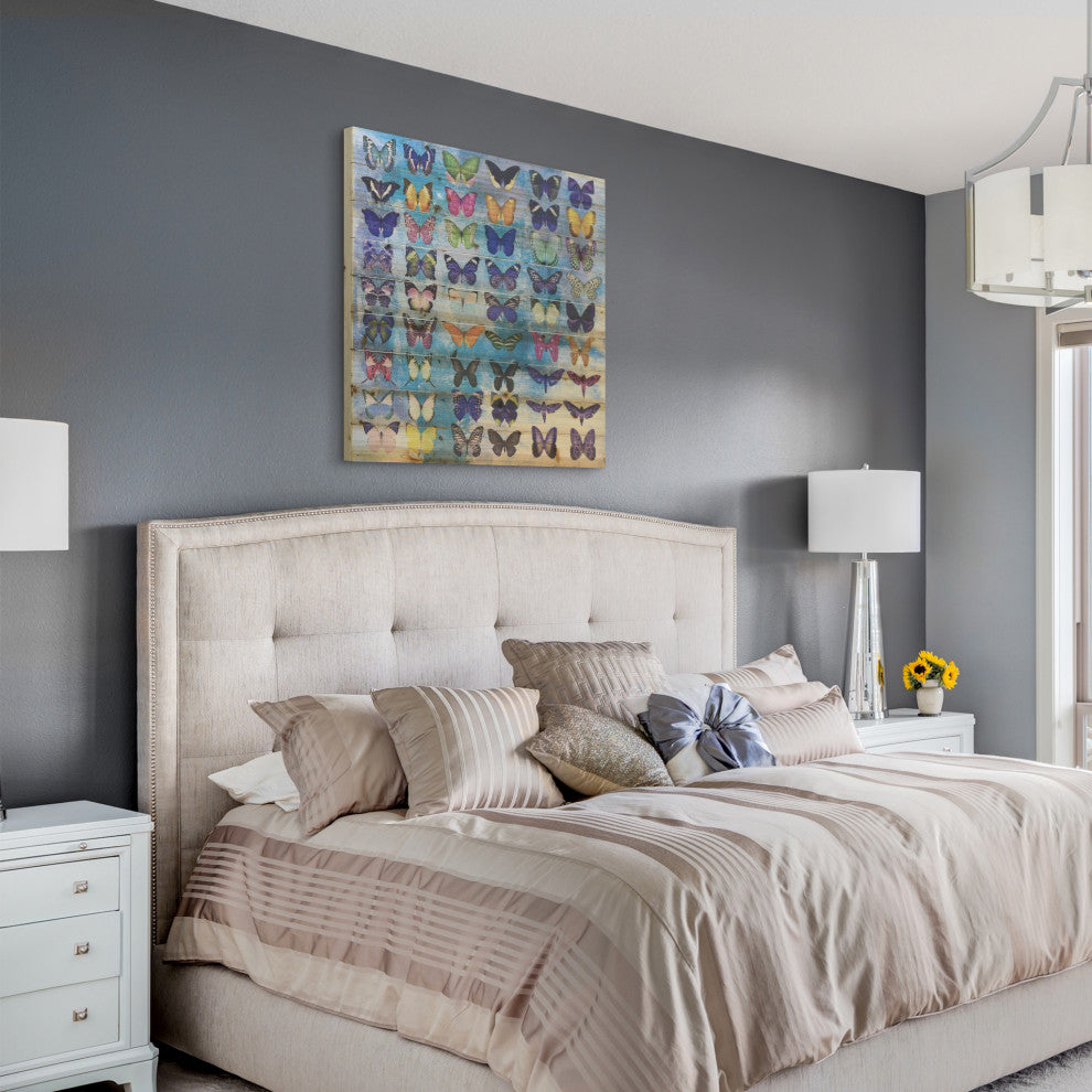 "Butterflies" Wall Art Giclee Printed On Solid Fir Wood Planks