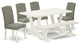 6-Piece Table Dining Set, Dark Shitake Chairs, Bench and Top Table, Linen White