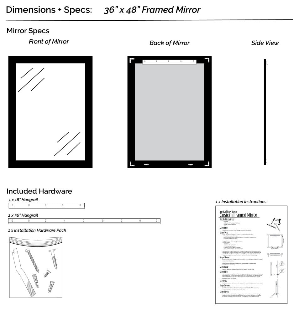 Porter Black Framed Mirror, 36"x48"