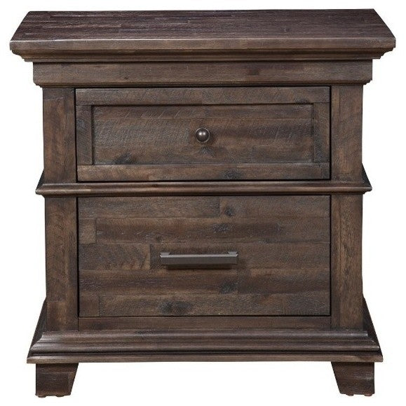 Acacia Wood Nightstand with 2 Drawer  Brown