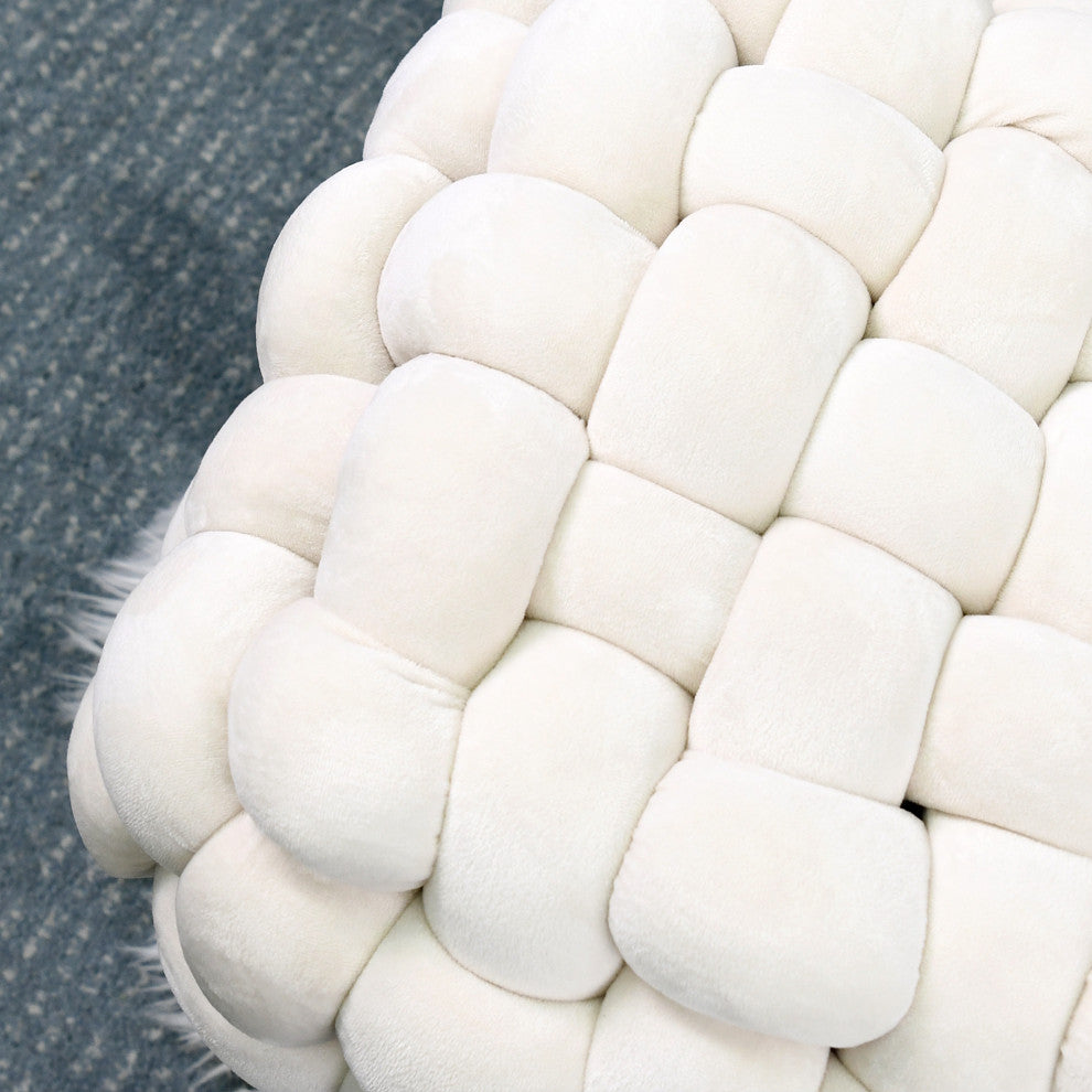Velvet Pouf Stool Ottoman, Ivory, 27''x20''x20''