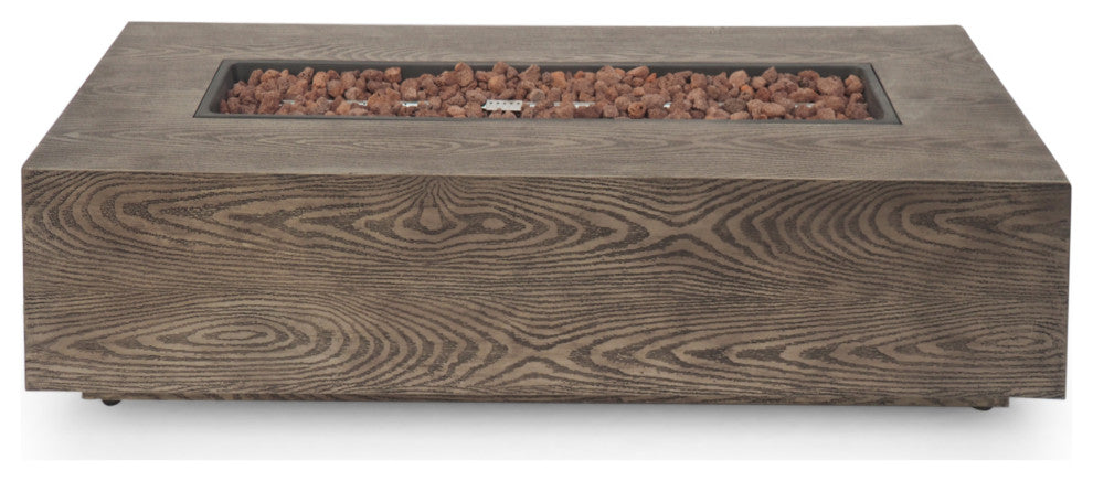 Hearth Outdoor 50,000 BTU Rectangular Fire Pit, No Tank Holder, Brown Wood Patt