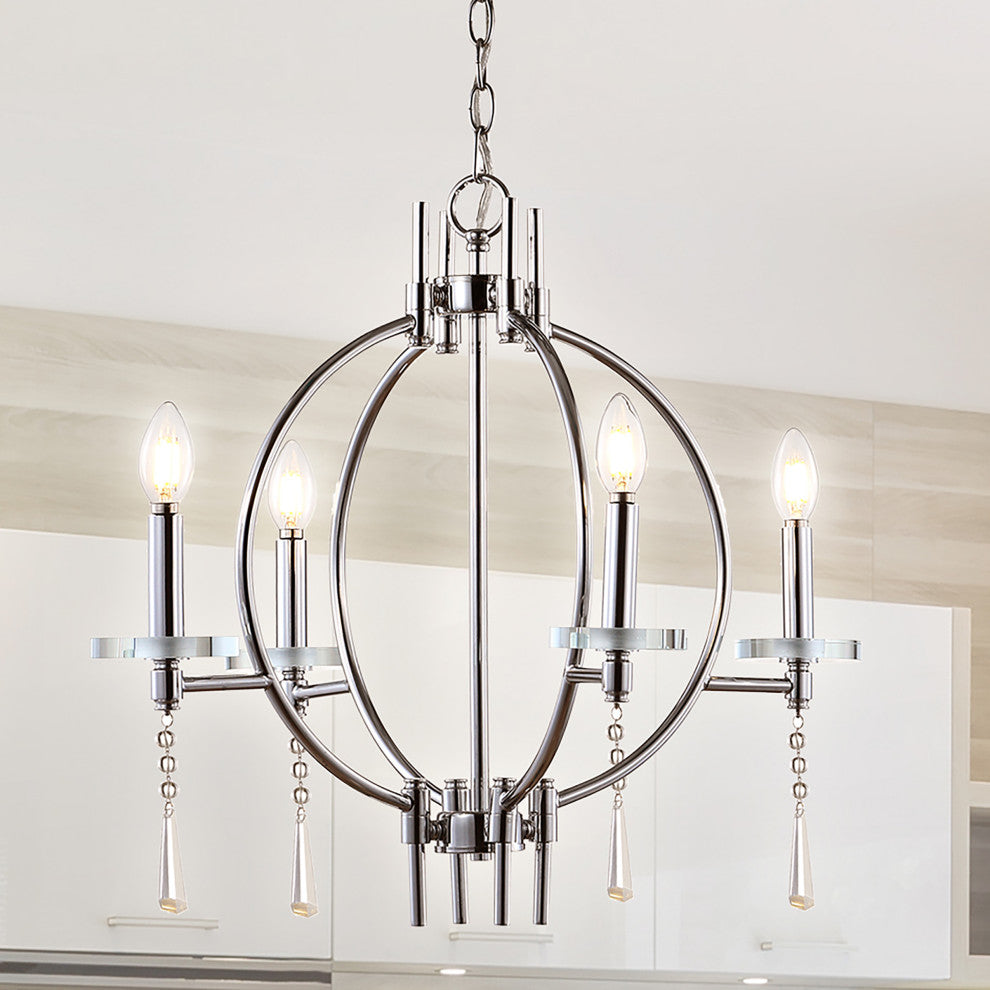 Laura 23" Crystal, Metal LED Pendant, Chrome