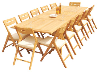 13-Piece Outdoor Teak Dining Set: 122" Rectangle Table, 12 Surf Folding Chairs