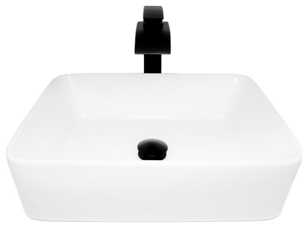 Porcelain Vessel Sink, Faucet  and Drain Combo Set, Matte Black