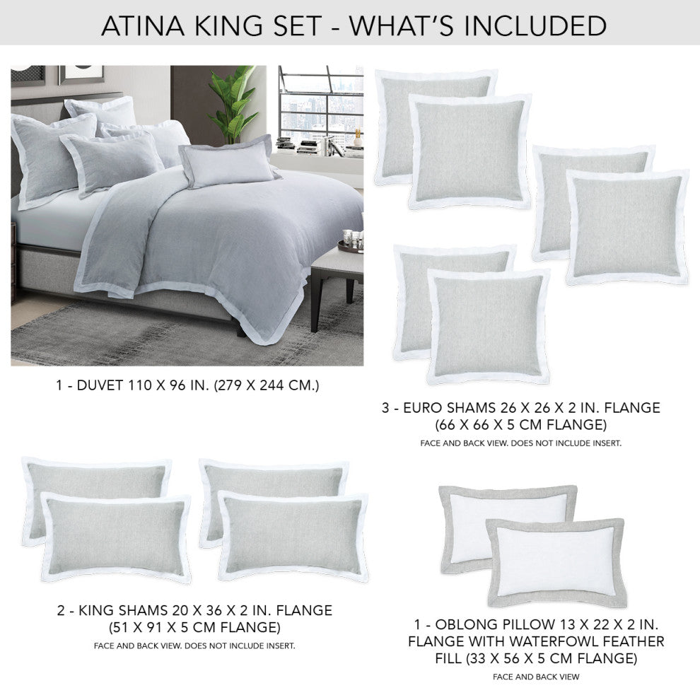 Atina 7-Piece King Linen Duvet Set, Gray