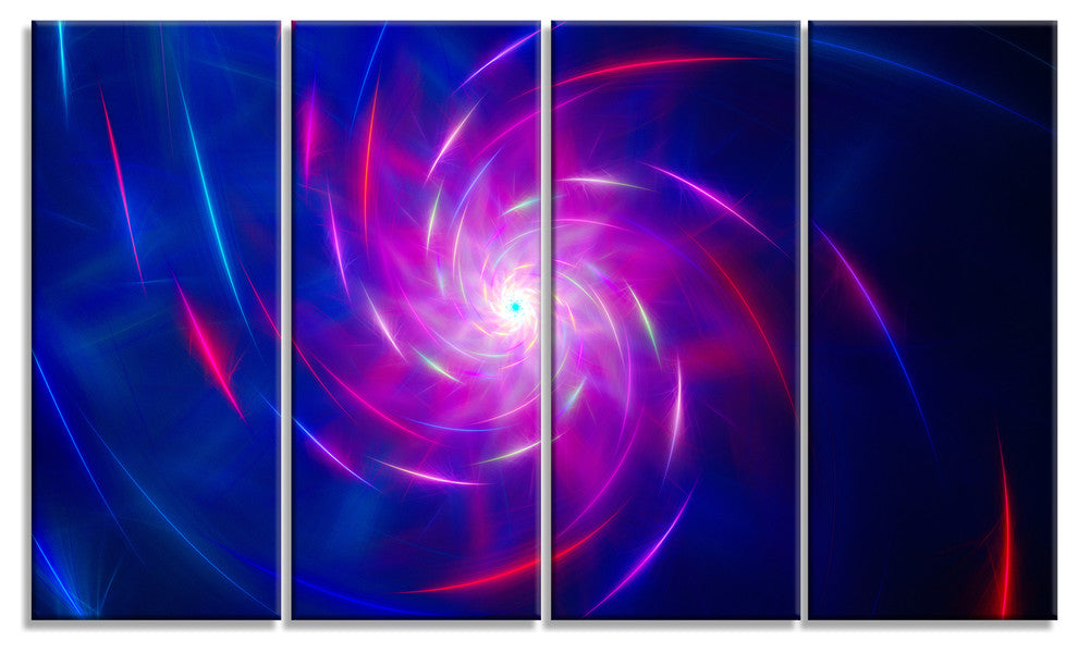 Blue Whirlpool Fractal Spirals, Abstract Art on Canvas, 48"x28", 4 Panels