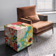 "Secret Garden Floral III" Printed Art Glass Side Table with Black Plinth Base