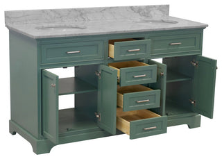 Aria 60" Bathroom Vanity, Sage Green, Carrara Marble, Double Vanity