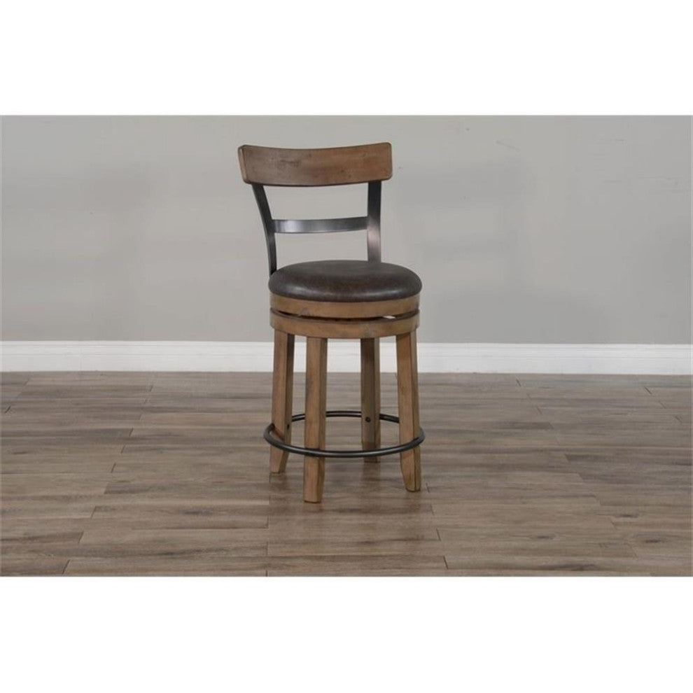 Pemberly Row 24" Mahogany Wood Swivel Barstool in Taupe Brown (Set of 2)