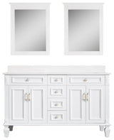 60 In Bathroom Vanity Set with 2Pcs 26 Inch Mirrors, Quartz Top, cUPC Certified, White