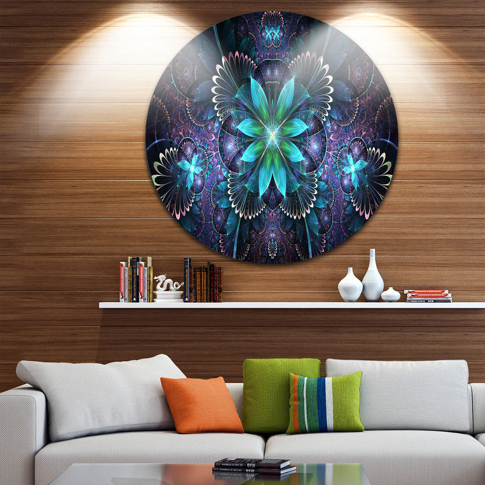 Fractal Flower Blue Digital Art, Flower Round Wall Art, 11"