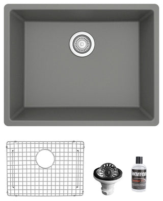 Karran QU-820 Undermount 24.38, Single Bowl Quartz Sink Kit, Grey
