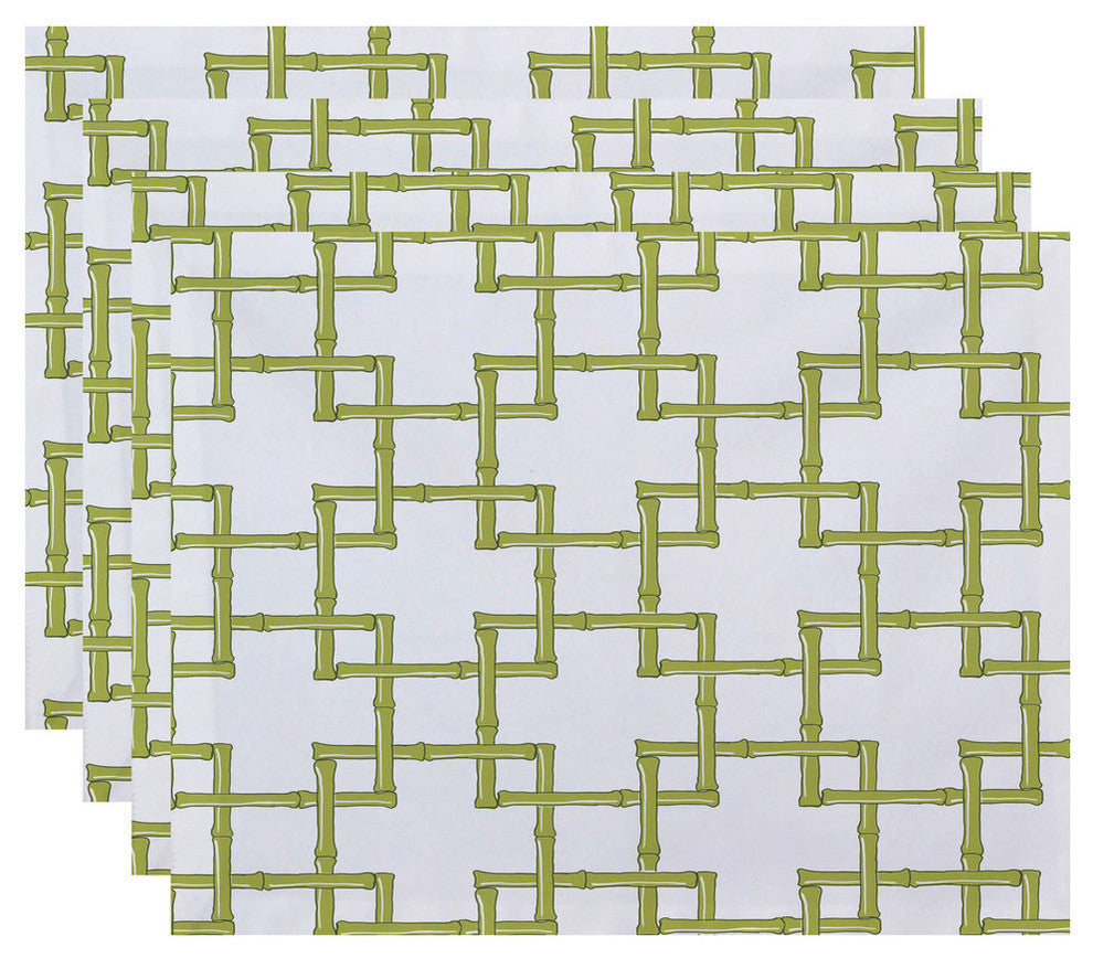 18"x14" Bamboo 2, Geometric Print Placemat, Green, Set of 4