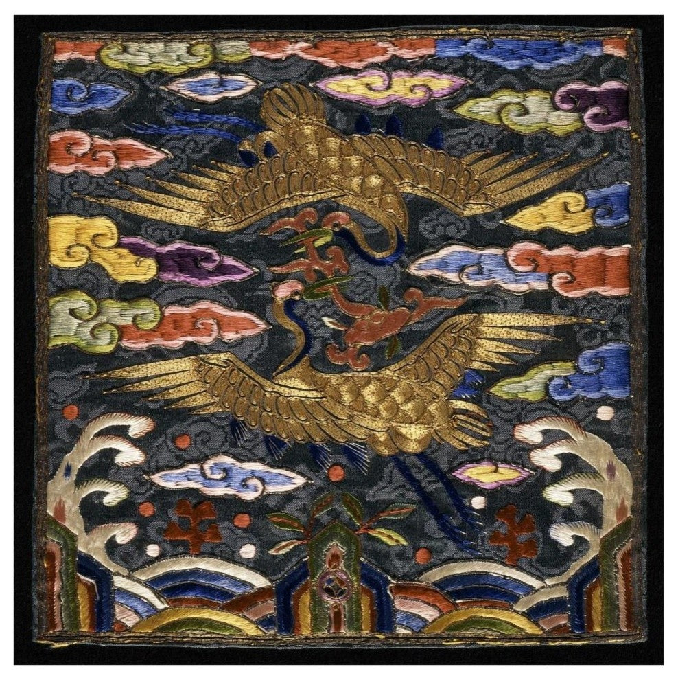 "Pair of Badges (Hyungbae) of Upper Civil Rank with 2 Cranes" Paper Art, 38"x38"