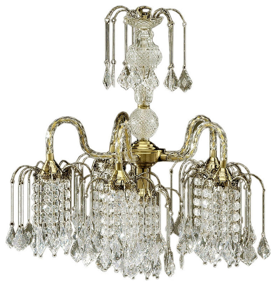 Two Tier Crystal and Brass Hanging Chandelier Light
