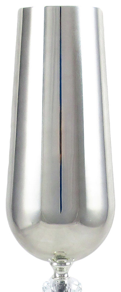 Silver Metal Crystal Gem Tapered Trumpet Flower Vase Decorative Centerpiece 22"