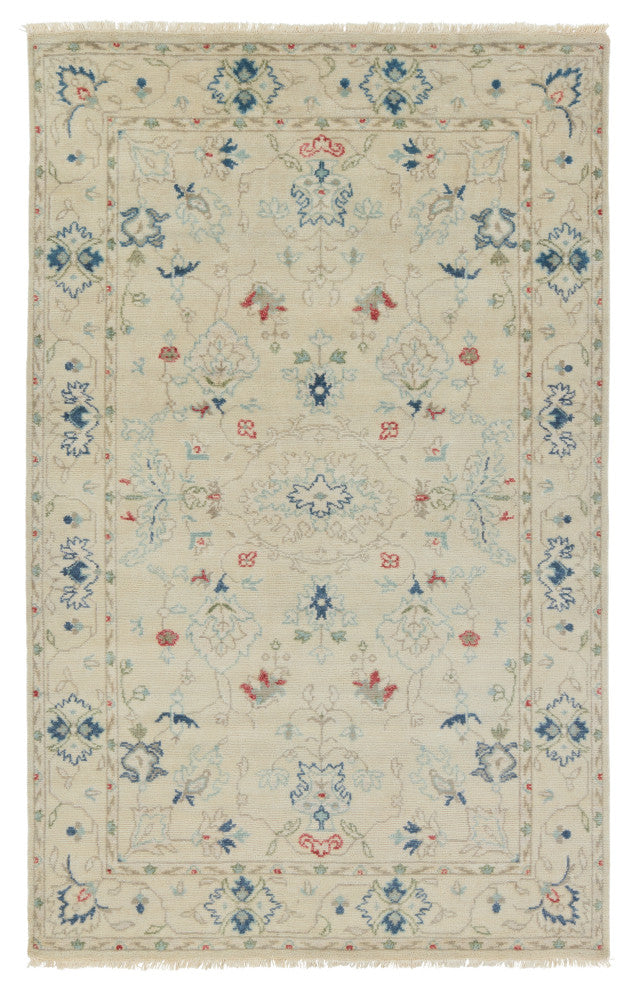 Jaipur Living Hacci Hand-Knotted Floral Cream/ Blue Area Rug, 5'x8'
