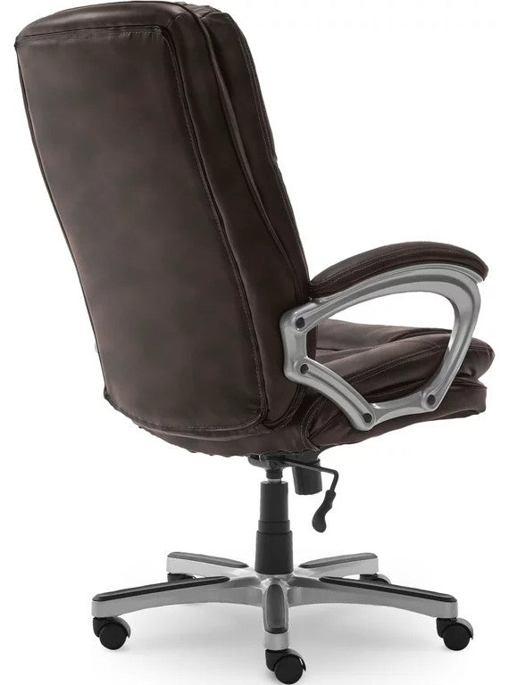 Modern Office Chair, Swivel Design With Faux Leather Seat & Padded Arms, Brown