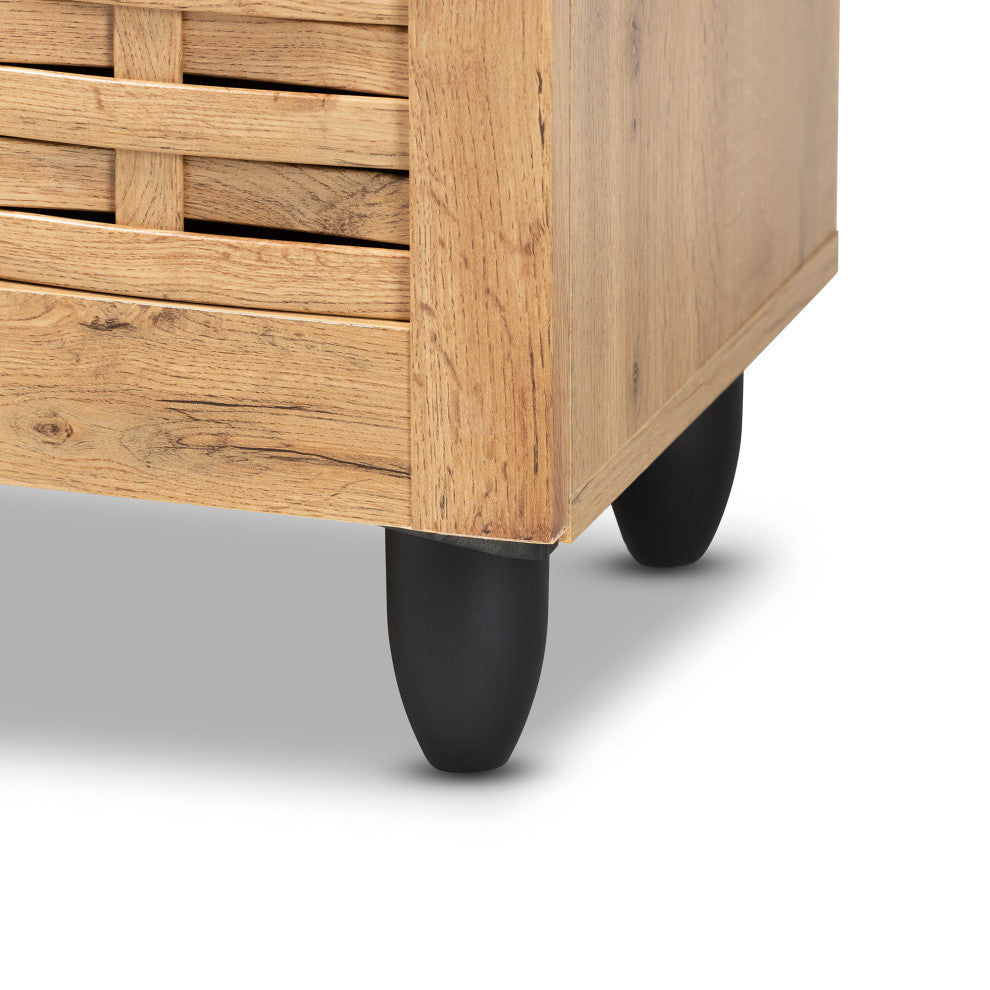 Winda Modern and Contemporary Oak Brown Finished Wood 2-Door Shoe Cabinet