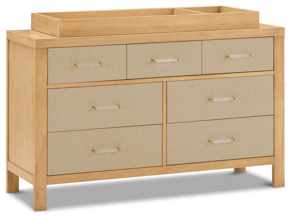 Eloise 7-Drawer Assembled Dresser, Honey and Performance Sand Eco-Weave