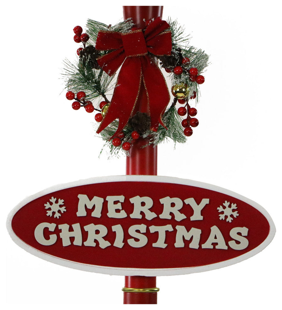 Let It Snow 69" Snow Globe Lamp Post, Red, Santa, 2 Signs, Snow, Holiday Carols