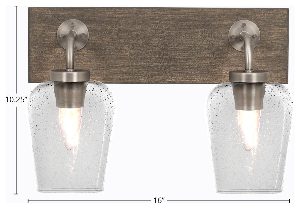 Oxbridge, 2 Light Bath Bar, Graphite & Painted Distressed Metal,5" Clear Bubble