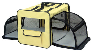 Dual-Expandable Wire Folding Lightweight Collapsible Pet Crate, Khaki, Large