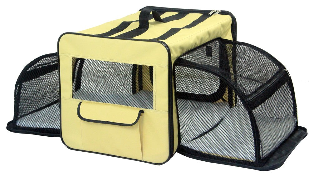 Dual-Expandable Wire Folding Lightweight Collapsible Pet Crate, Khaki, Large