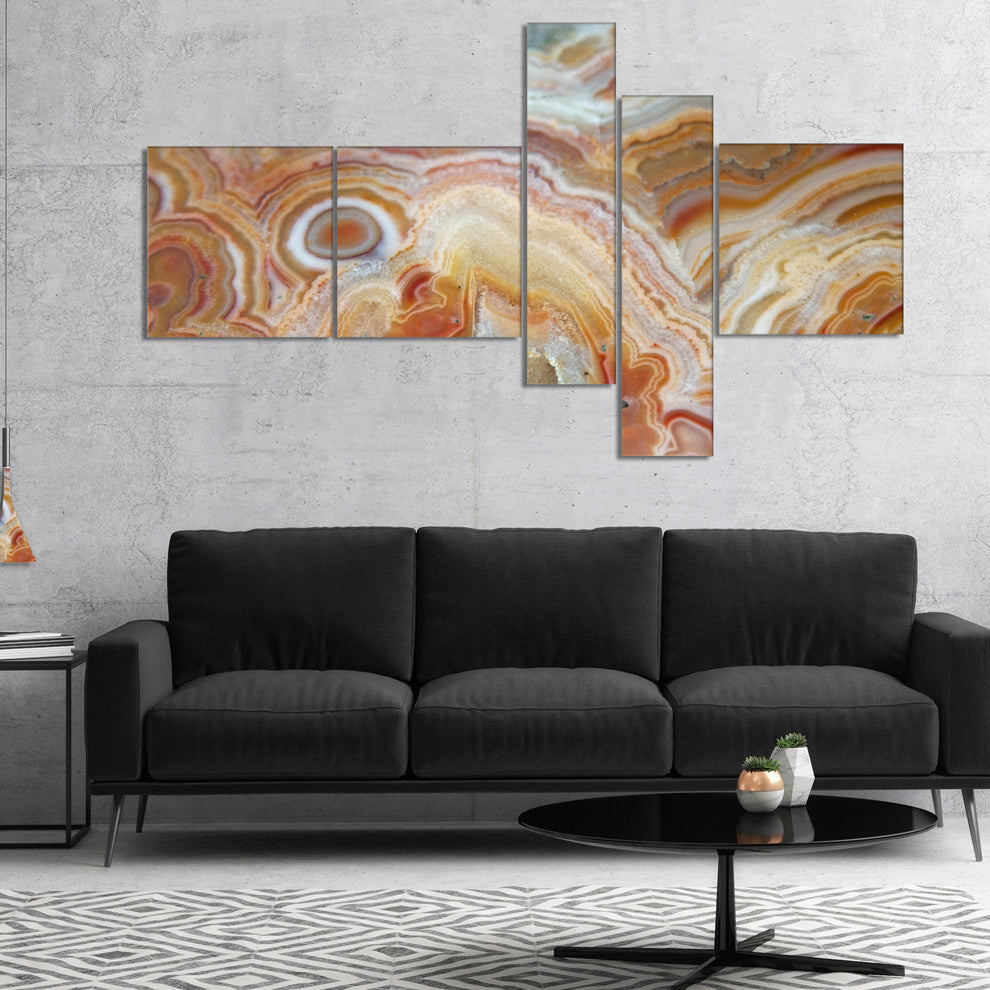Strips and Ovals on Agate, Abstract Canvas Wall Art Print, 60"x32", 5 panels