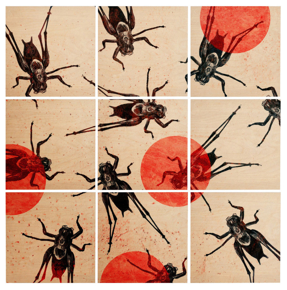 Deny Designs Elisabeth Fredriksson Grasshoppers Wood Wall Mural, 3'x3'
