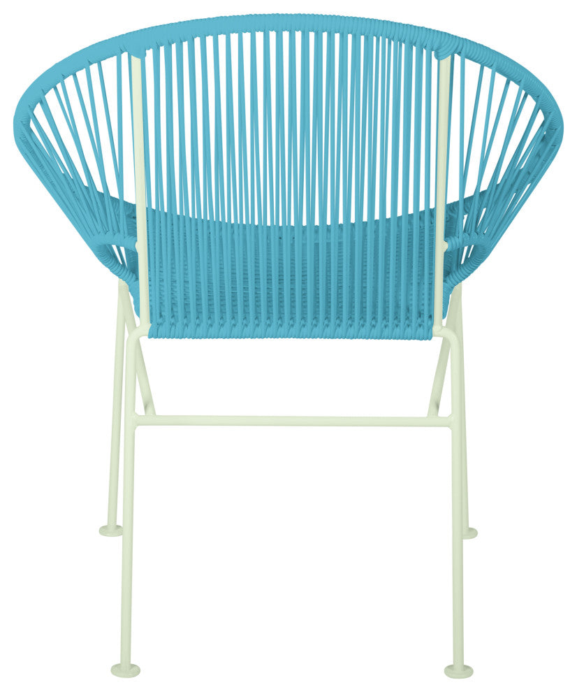 Concha Indoor/Outdoor Handmade Dining Chair, Blue Weave, Chrome Frame