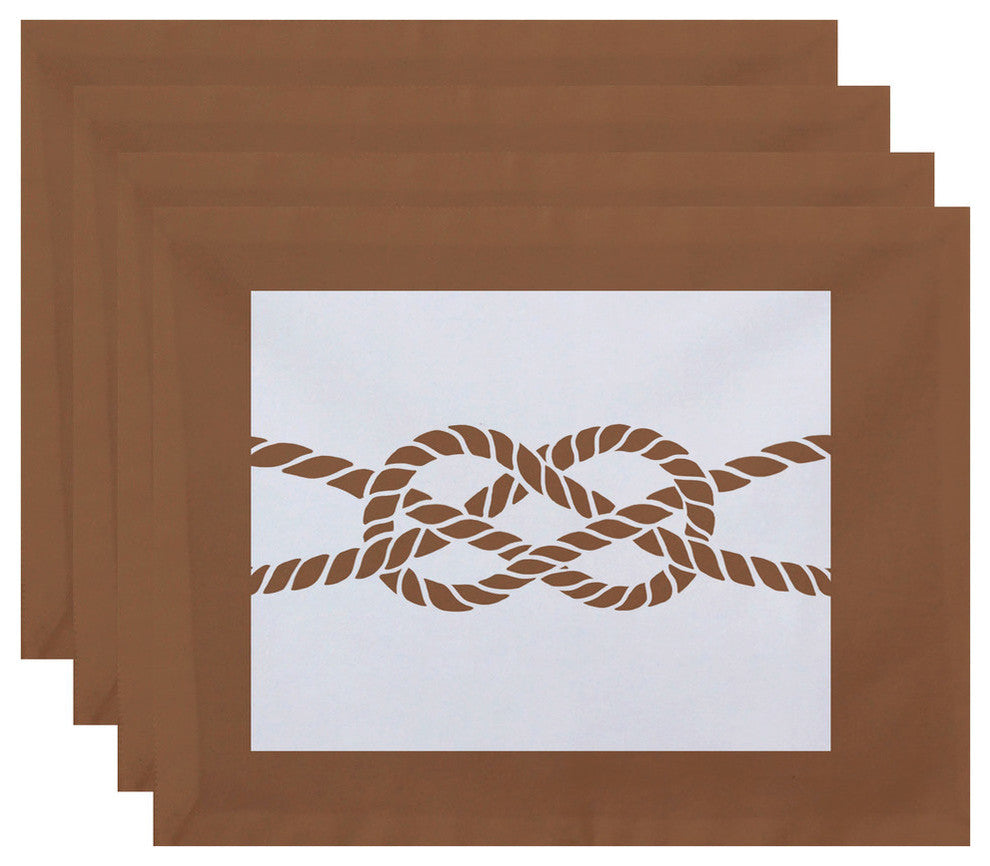 18"x14" Nautical Knot, Geometric Print Placemat, Beige And Taupe, Set of 4