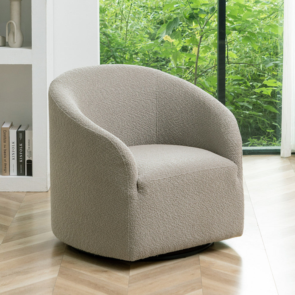 32" Wide Boucle Upholstered Swivel Barrel Chair, Oatmeal