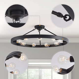 Sami Vintage 32" Wagon Wheel 9-light Ring Semi-Flush Mount