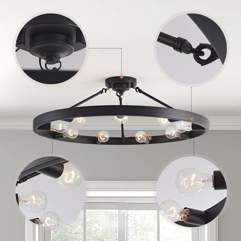 Sami Vintage 32" Wagon Wheel 9-light Ring Semi-Flush Mount