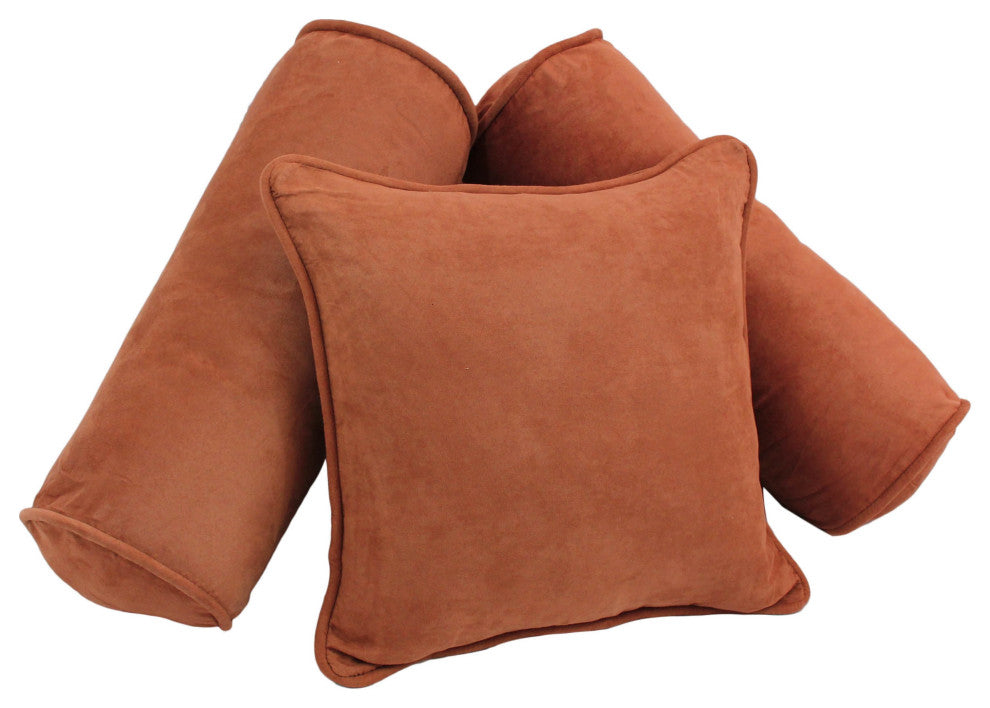 Double-Corded Solid Microsuede Throw Pillows With Inserts, Set of 3, Spice