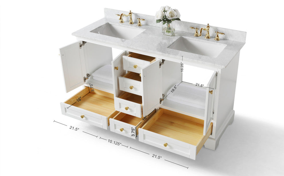 Audrey Vanity Set, White, 60", Gold Hardware, No Mirror