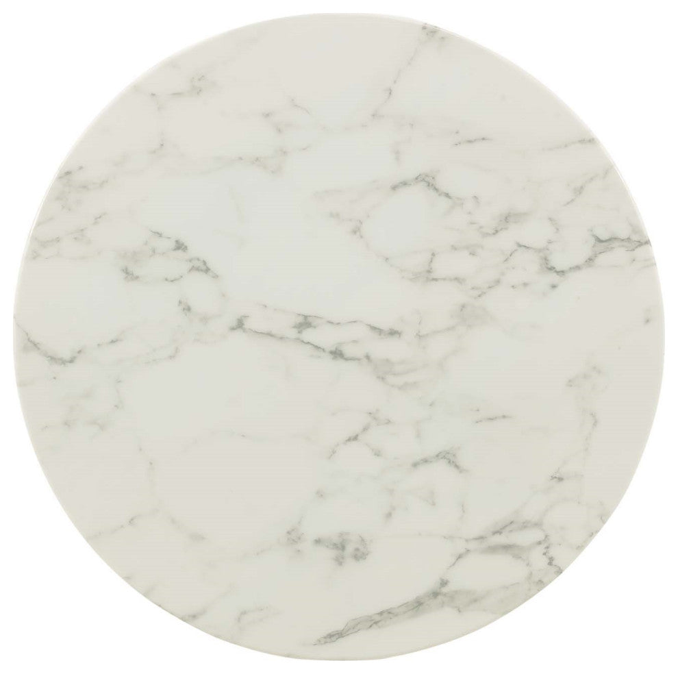 Faux White Marble Tulip Dining Table, Round Kitchen Table, Glam Gold Table, 28"