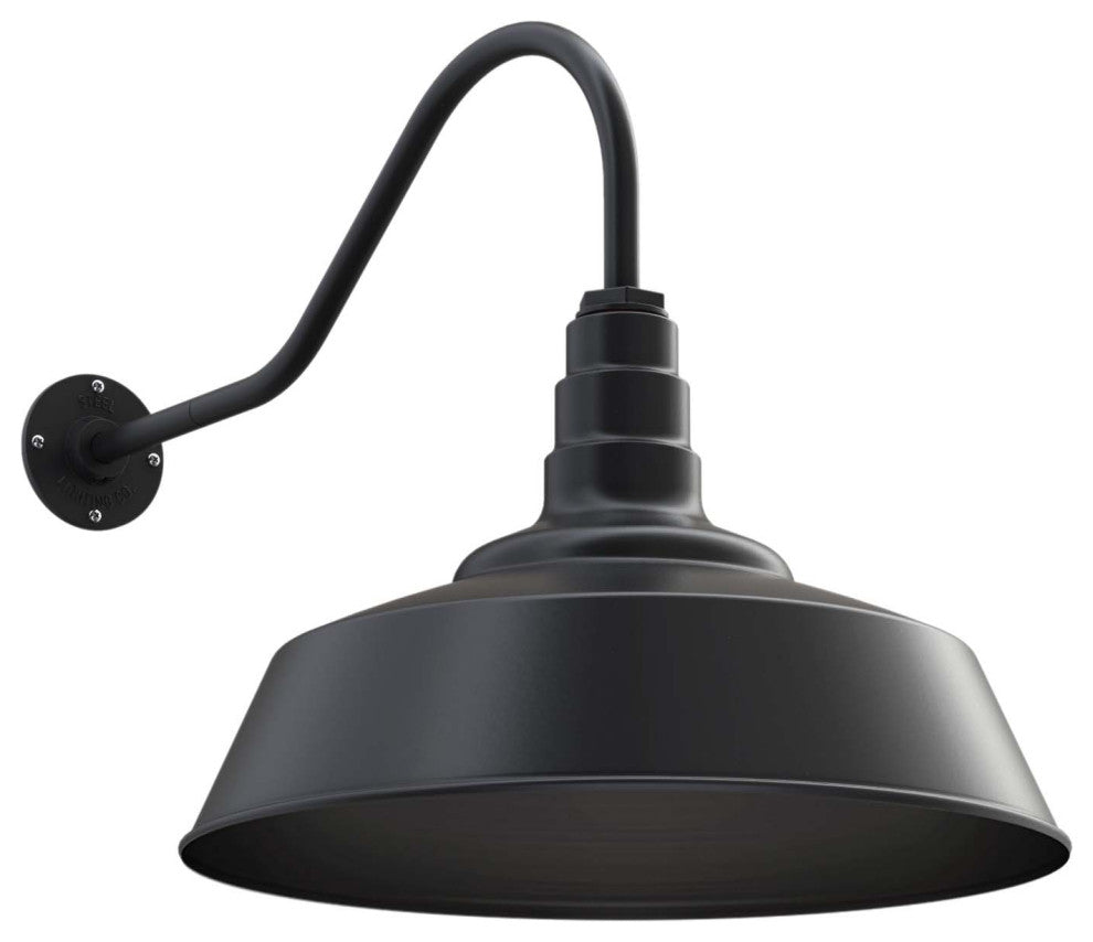 20" Steel Shade, 23" Gooseneck Barn Light, Matte Black Inlay, Standard - No Bulb