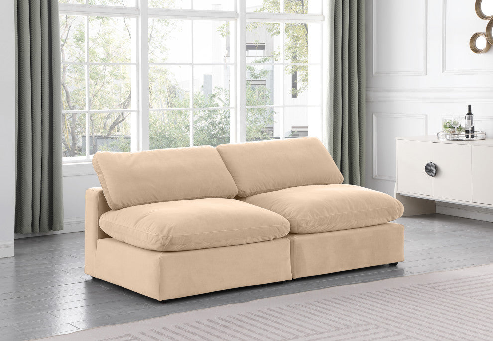 Comfy Upholstered Modular Sofa, Beige, 2-Piece: 2 Armless Chair, Velvet