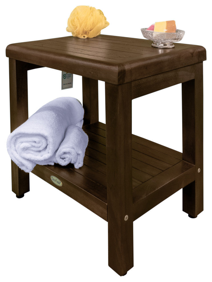 DecoTeak Classic 18" Teak Shower Bench With Shelf