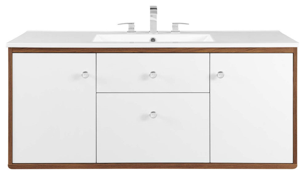 Transmit 48" Wall-Mount Bathroom Vanity, Walnut White