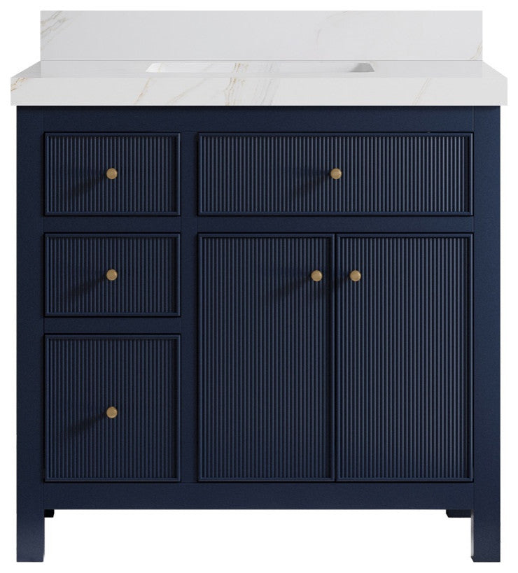 Sonoma 36" Center Sink Bath Vanity in Hale Navy Blue, 2" Calacatta Sienna