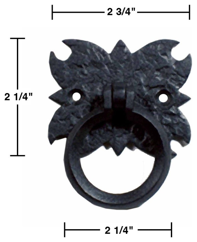 Black Wrought Iron Cabinet Ring Pulls 2.75" W Rust Resistant Pack of 6
