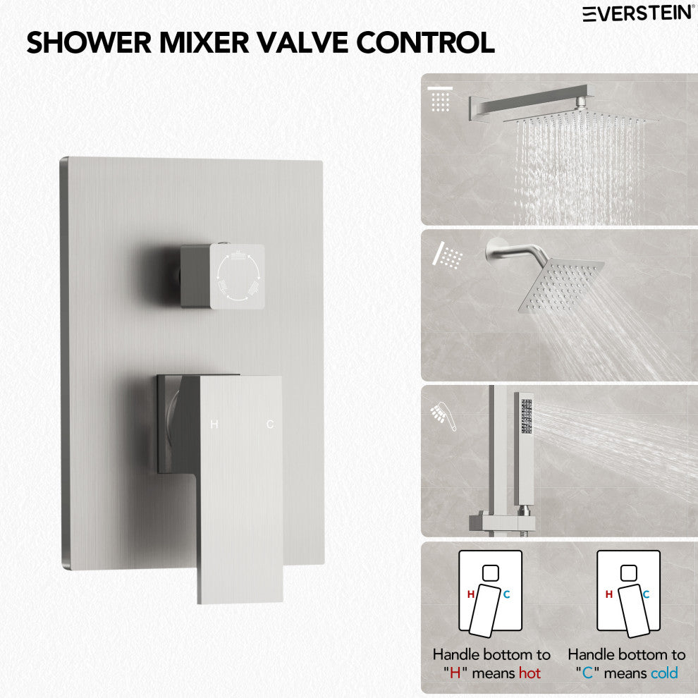Dual Heads 10"x 6" Rain Shower System with Hand Shower Spray, Brushed Nickel
