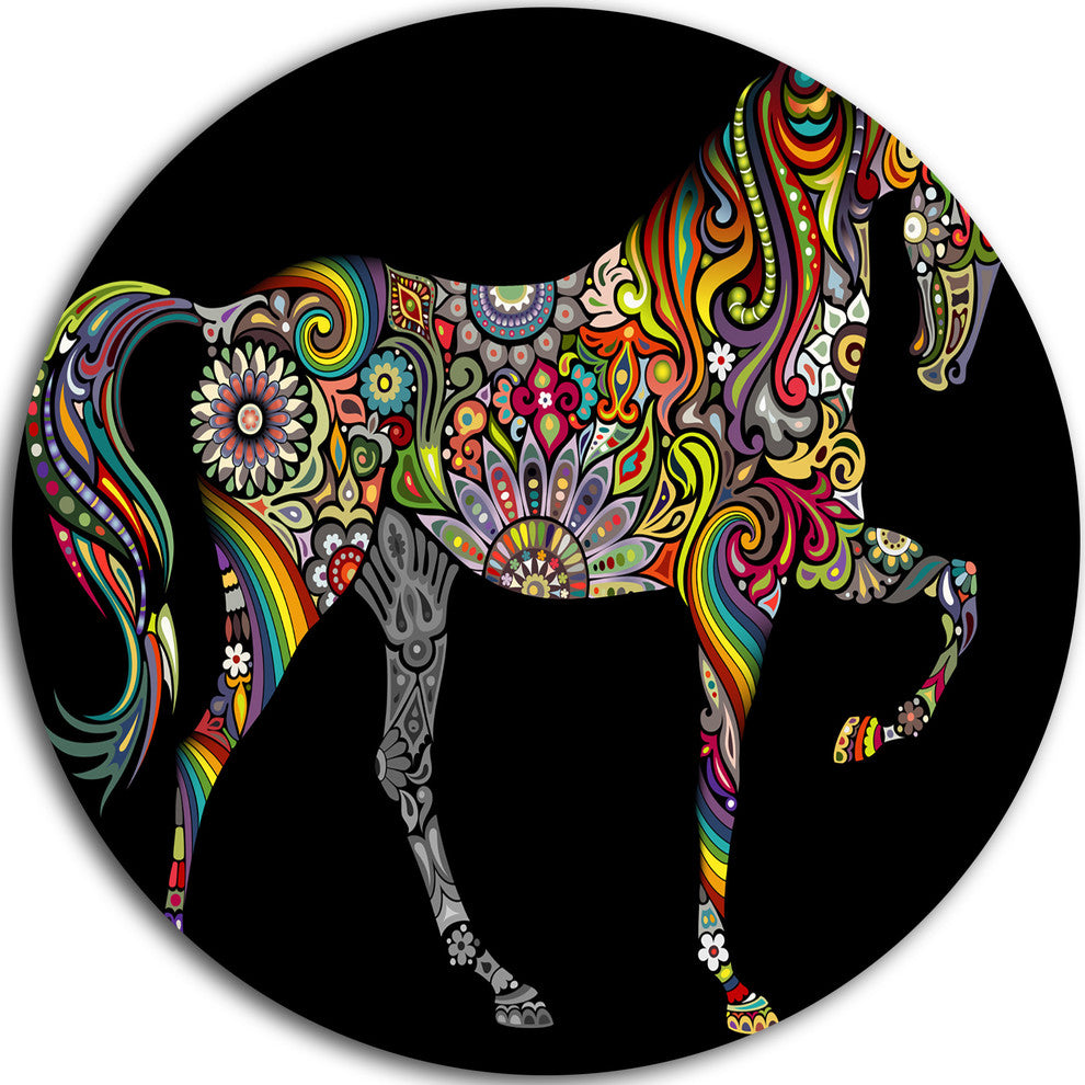 Horse And Rainbow, Animal Digital Art Disc Metal Artwork, 11"