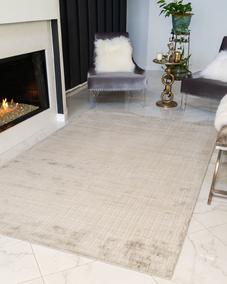 Adonis Hand-Loomed Durable Viscose Contemporary Area Rug Carpet, Grey, 5' X 8'