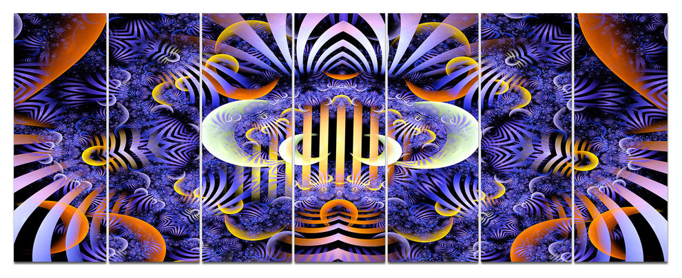 Magical Fairy Pattern Illustration, Floral Canvas Art Print, 83"x32", 7 Panels