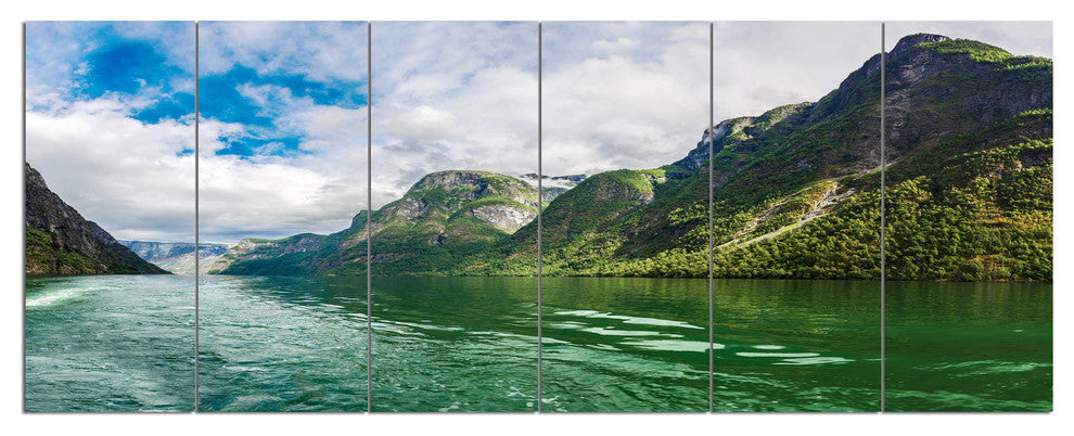 Green Lake Sognefjord Norway, Landscape Canvas Art Print, 70"x28", 6 Panels